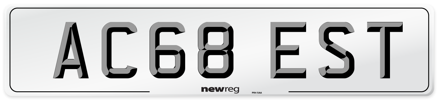 AC68 EST Number Plate from New Reg
